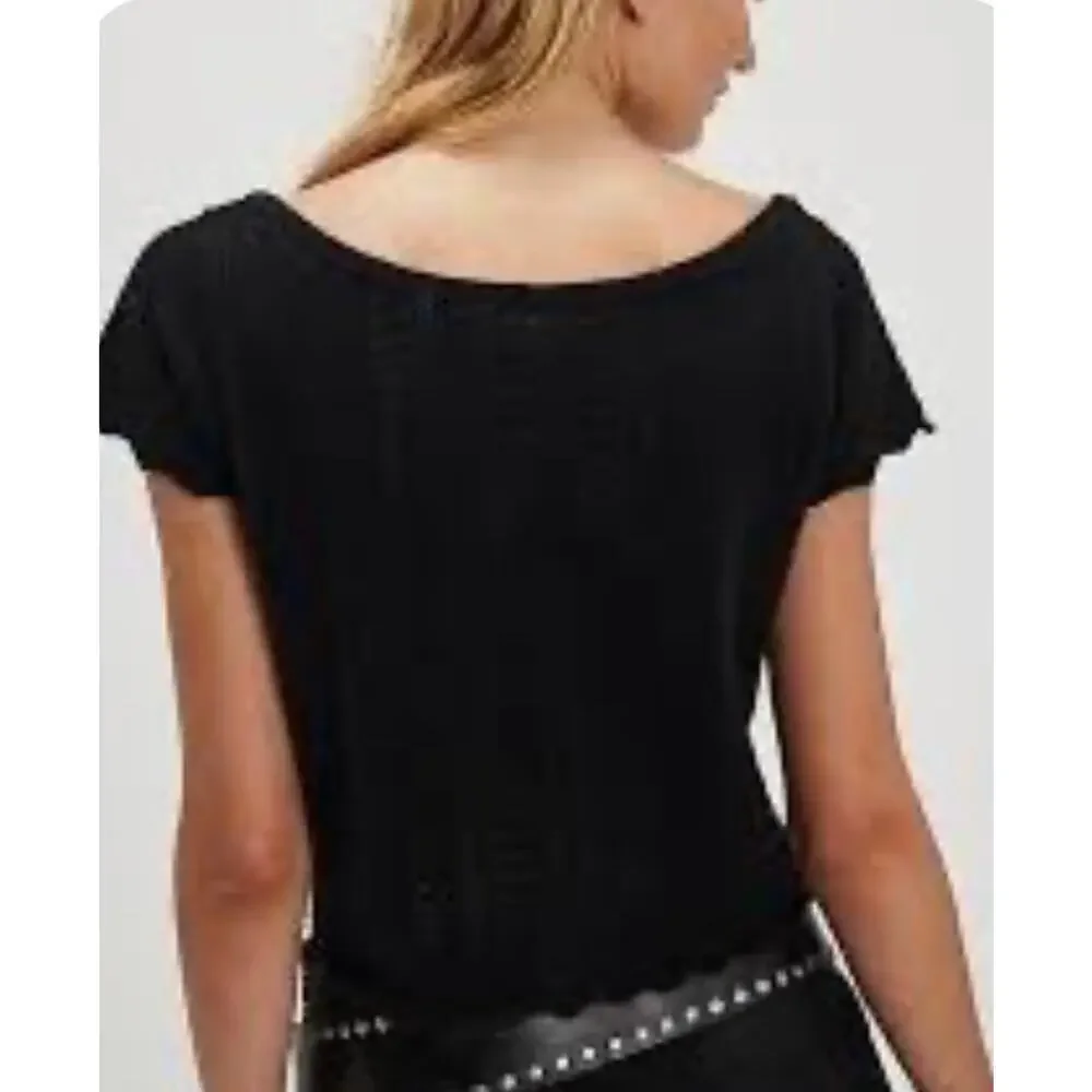 Free People Hera Black Cashmere Pointelle Sweater Sz XL NWT - Picture 2 of 6